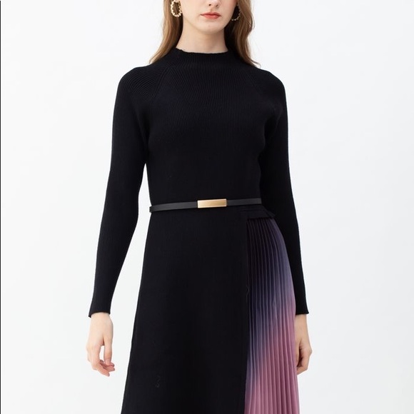 GRADIENT PLEATED SPLICING KNIT DRESS IN BLUE… - Picture 7 of 8